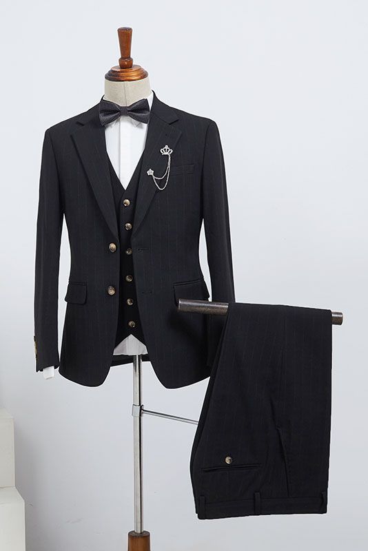 Classic Black Striped Three Pieces Tailored Men’s Business Suit