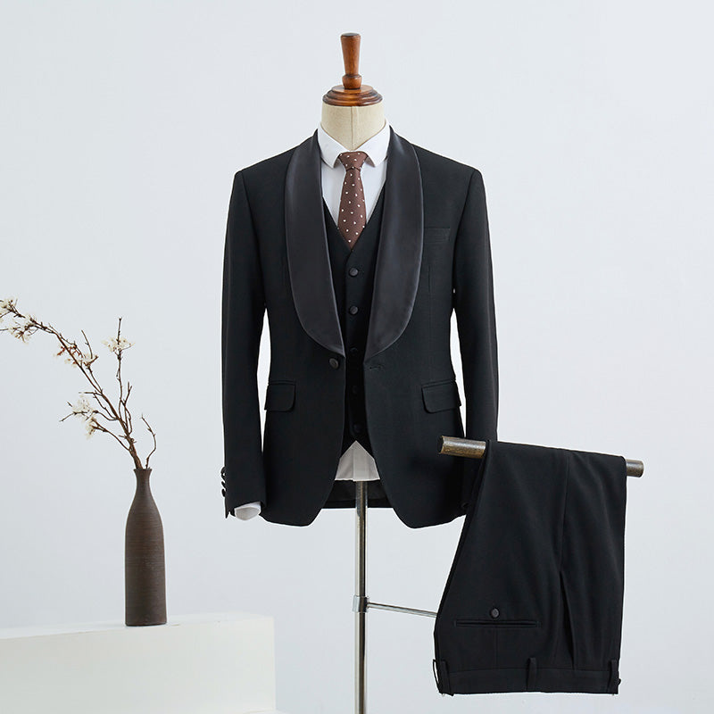 Classic Black Three Pieces Custom Wedding Suit for Grooms