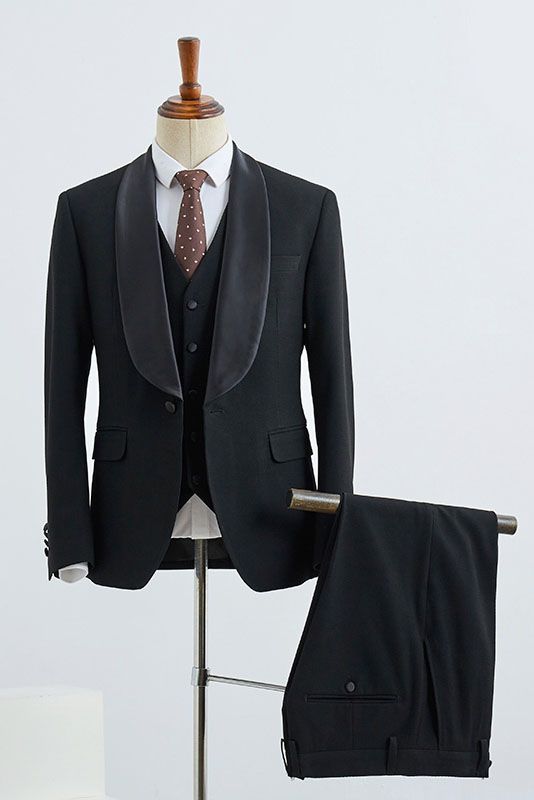 Classic Black Three Pieces Custom Wedding Suit for Grooms