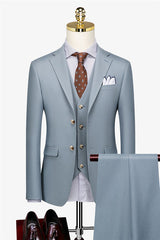 Classic Blue Bespoke Three-Piece Close-Fit Business Suit