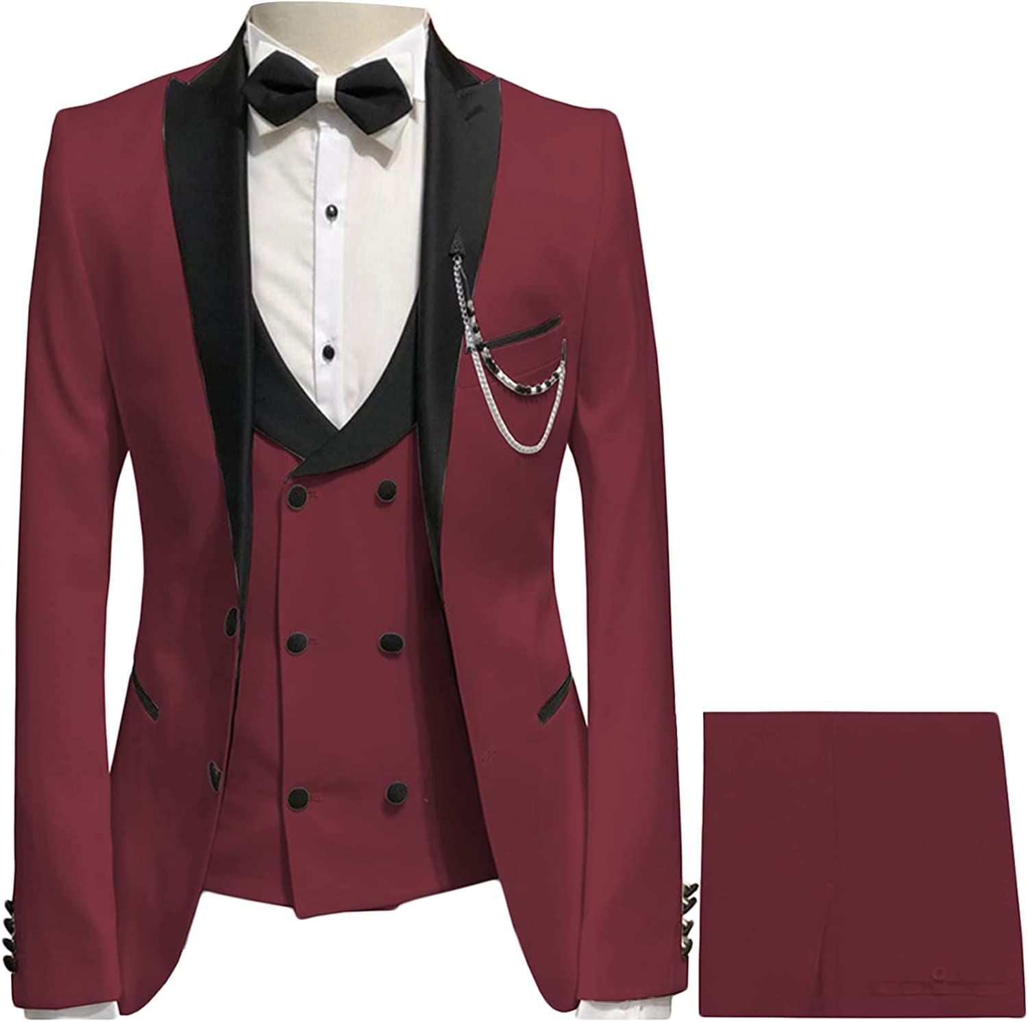 Classic Burgundy Peaked Lapel Three-Piece Prom Suit