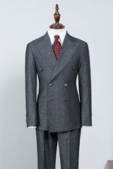 Classic Dark Gray Peak Lapel Double Breasted Formal Suit