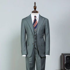 Classic Dark Gray Small Plaid Three Pieces Slim Fit Business Suit