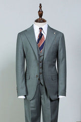 Classic Dark Gray Small Plaid Three Pieces Slim Fit Business Suit