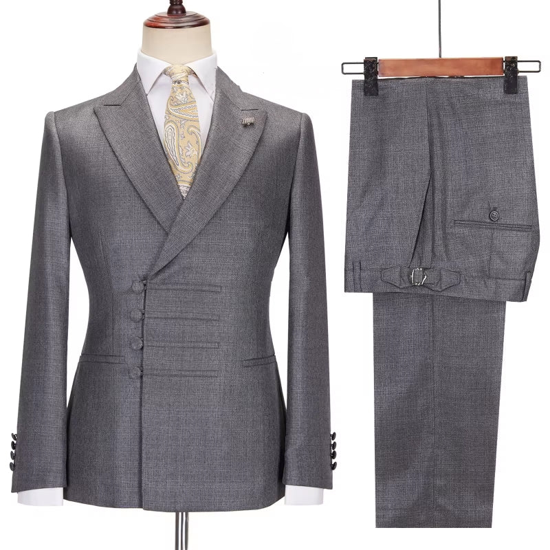 Classic Gray Peak Lapel Custom Business Suit