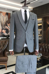 Classic Gray Peaked Lapel Three-Piece Men's Business Suit