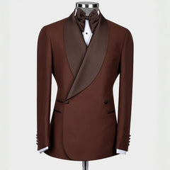 Classic Mocha Shawl Collar Double Breasted Groom's Wedding Suit
