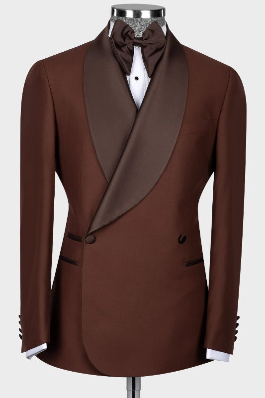 Classic Mocha Shawl Collar Double Breasted Groom's Wedding Suit