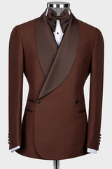 Classic Mocha Shawl Collar Double Breasted Groom's Wedding Suit
