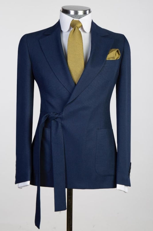 Classic Navy Blue Notched Lapel Two-Piece Prom Suit