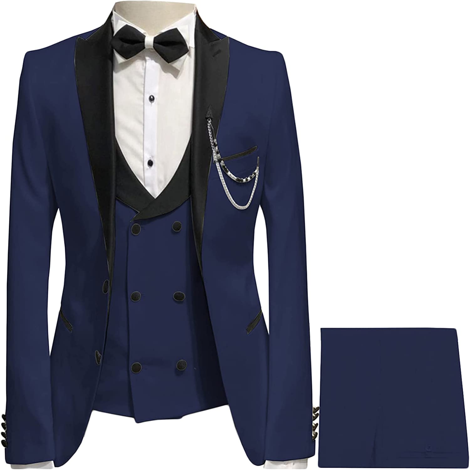Classic Navy Blue Three-Piece Peaked Lapel Prom Suit
