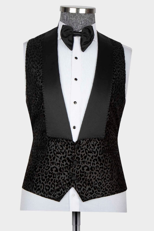 Classical Black Jacquard Peaked Lapel Three-Piece Prom Suit