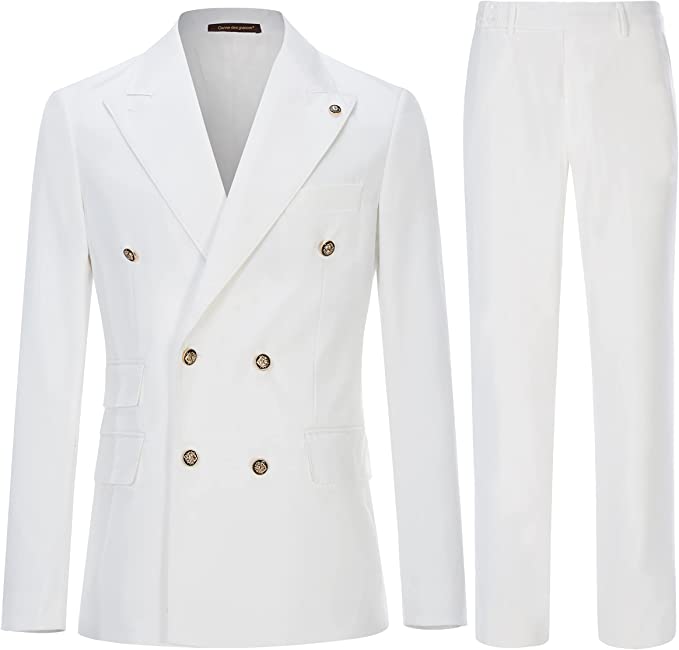 Clean White Double Breasted Peaked Lapel Prom Attire