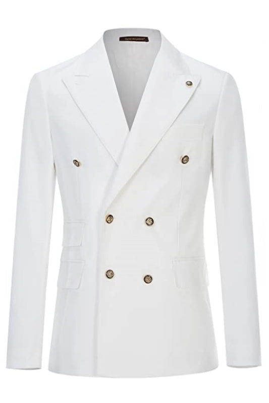 Clean White Double Breasted Peaked Lapel Prom Attire