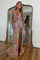 Colorful Sweetheart Sleeveless Front Split Mermaid Prom Dress with Beadings