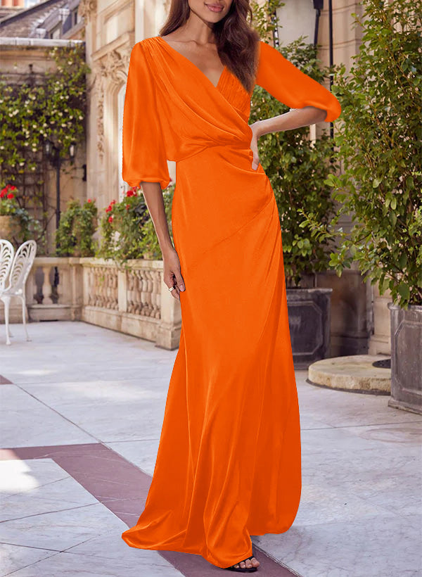 Column Floral Print V-neck Half Sleeves Red Mother of the Bride & Groom Dresses