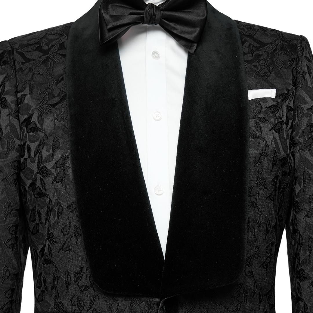 Contemporary Black Jacquard Shawl Collar Two-Piece Groom's Suit
