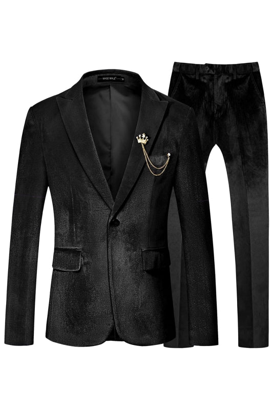 Contemporary Black Peaked Lapel Velvet Prom Outfit