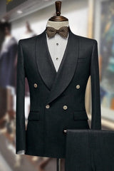 Contemporary Black Shawl Collar Double Breasted Groom's Wedding Suit