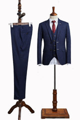 Contemporary Blue Three Pieces Notched Lapel Custom Men’s Business Suit