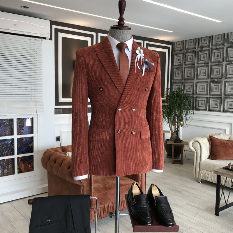 Contemporary Brown Peak Lapel Double Breasted Prom Suit