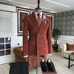 Contemporary Brown Peak Lapel Double Breasted Prom Suit