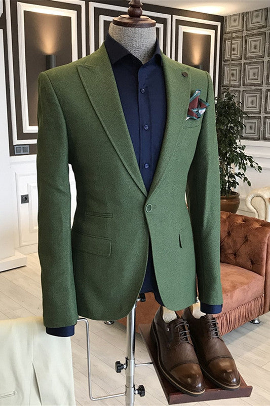 Contemporary Deep Green Peaked Lapel Men's Prom Suit