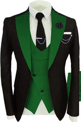 Contemporary Green Shawl Lapel Three-Piece Prom Suit