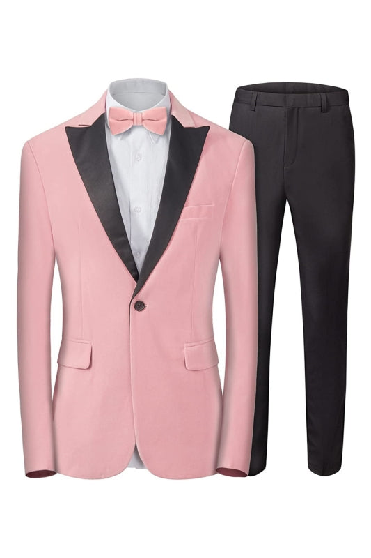 Contemporary Pink Peaked Lapel Close Fitting Velvet Prom Attire For Men