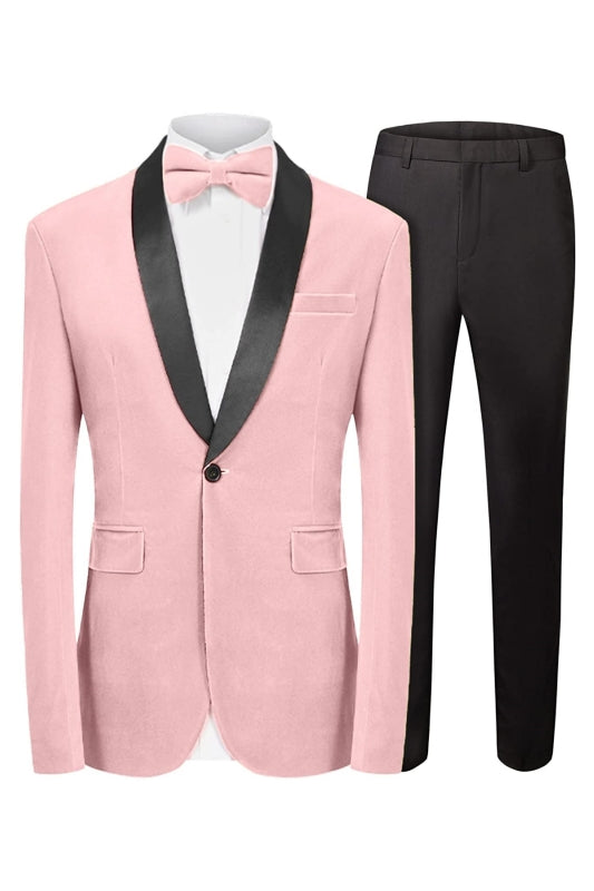 Contemporary Pink Shawl Collar Two-Piece Men's Wedding Suit