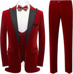 Contemporary Red Three-Piece Velvet Men's Prom Suit