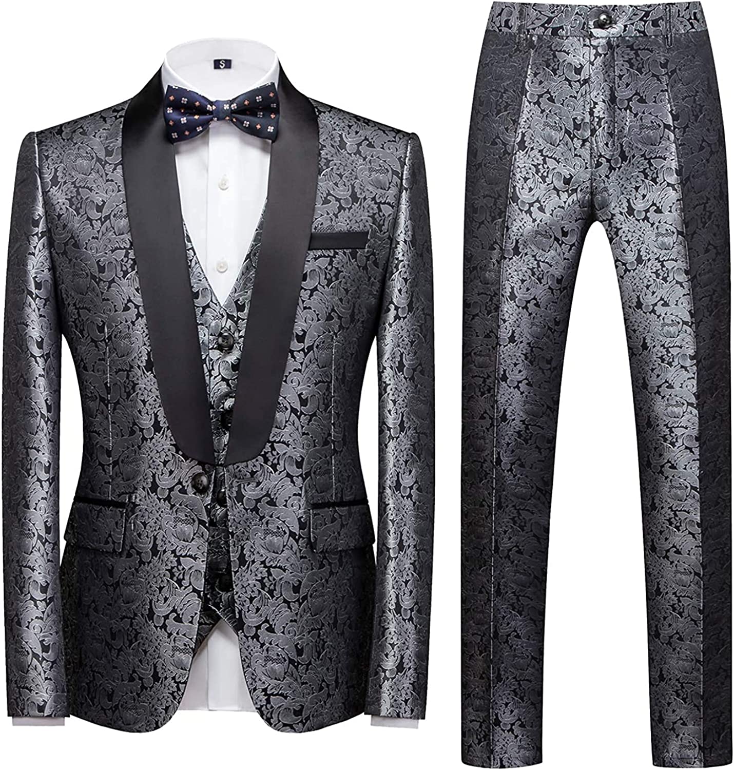 Contemporary Silver Jacquard Three-Piece Groom's Wedding Suit