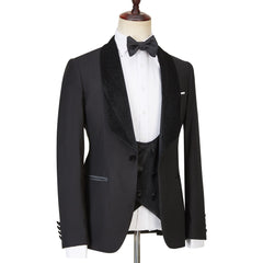 Contemporary Three-Piece Black Shawl Lapel Sparkling Men’s Wedding Suits