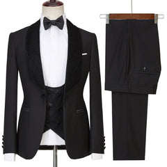 Contemporary Three-Piece Black Shawl Lapel Sparkling Men’s Wedding Suits