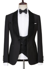 Contemporary Three-Piece Black Shawl Lapel Sparkling Men’s Wedding Suits