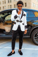 Contemporary White Jacquard Shawl Lapel Custom Men’s Suit
