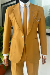 Contemporary Yellow Notched Lapel Two-Piece Prom Attire