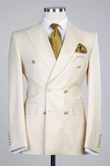 Creamy White Double Breasted Fashionable Peak Lapel Men’s Suits