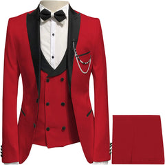 Crimson Peaked Lapel Three-Piece Custom Prom Ensemble