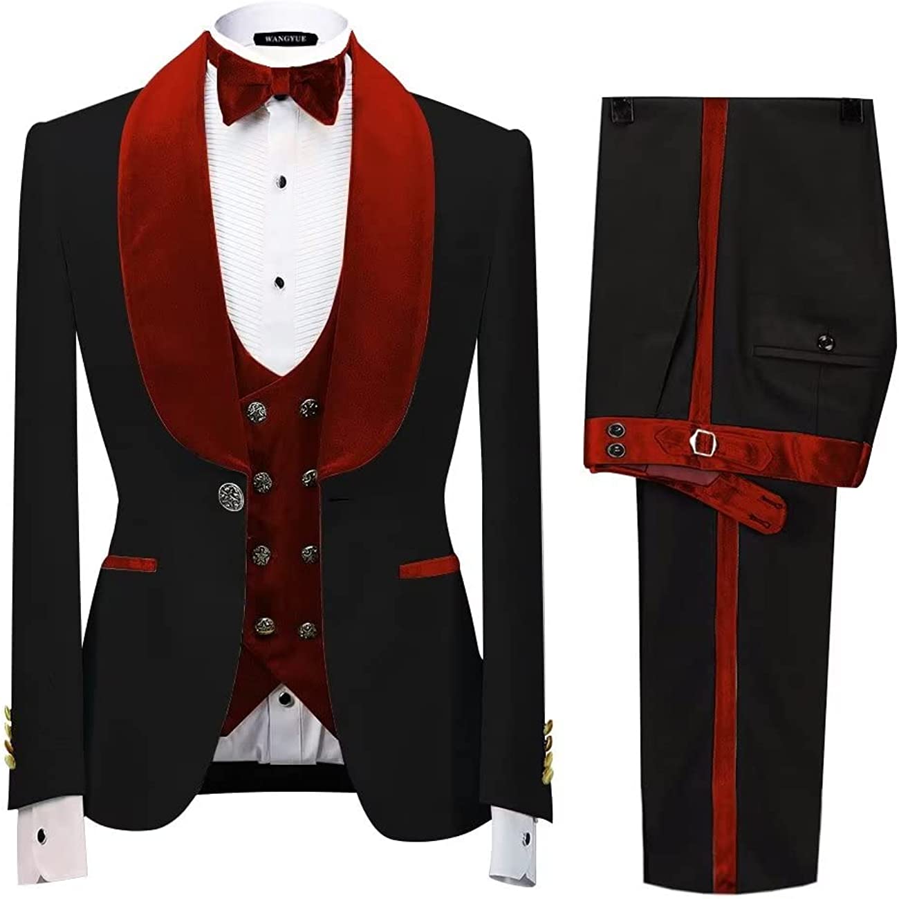 Crimson Shawl Collar Three-Piece Slim Fit Velvet Groom's Suit