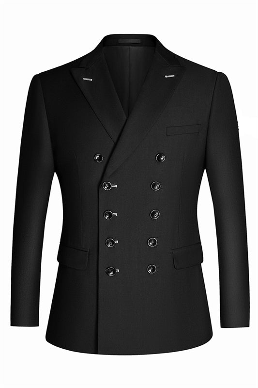 Custom Black Lapel Double-Breasted Business Suit
