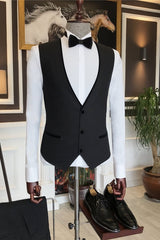 Custom Black Peak Lapel Three-Piece Business Suit Ensemble