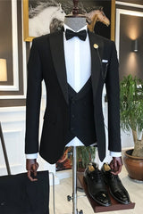Custom Black Peak Lapel Three-Piece Business Suit Ensemble