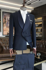 Custom Black Shawl Collar Double-Breasted Groom's Attire