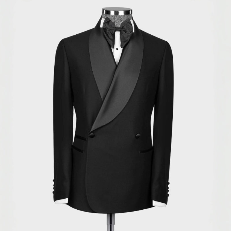 Custom Black Shawl Collar Double Breasted Groom's Wedding Suit