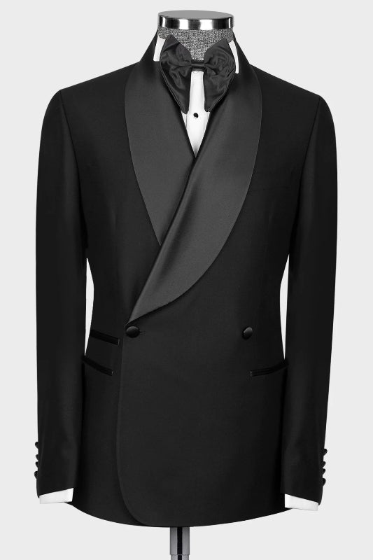 Custom Black Shawl Collar Double Breasted Groom's Wedding Suit