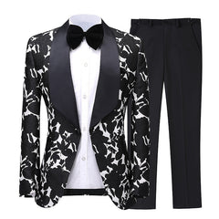 Custom Black Shawl Collar Jacquard Two-Piece Groom's Wedding Attire