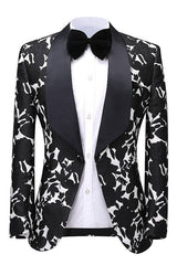 Custom Black Shawl Collar Jacquard Two-Piece Groom's Wedding Attire