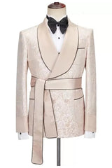 Custom Champagne Shawl Lapel Jacquard Wedding Suit