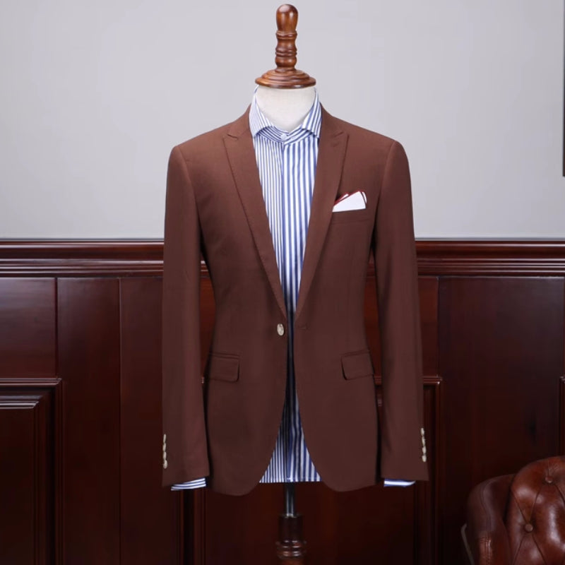 Custom Coffee Peaked Lapel Prom Attire For Men